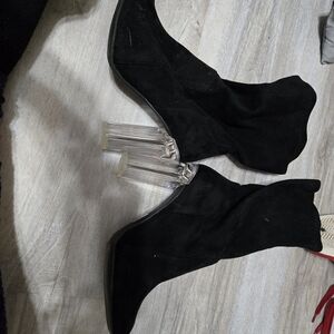 Chic Black Suede Boots with Clear Heels